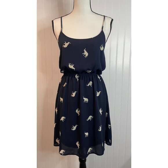 Everly Navy Sleeveless Dress With Elephant Print & Adjustable Straps Size S - Picture 1 of 13